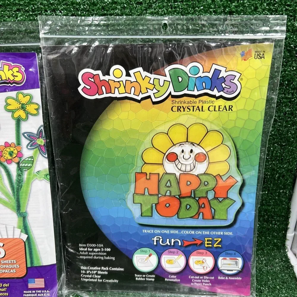 Shrink‎ Dinks Lot Of 3 Frosted Ruff N' Ready Flowers Crystal Clear Plastic